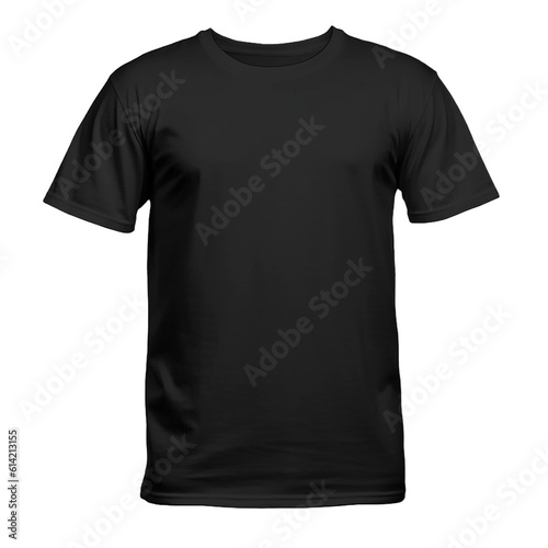 black t shirt round neck plain blank on transparent background