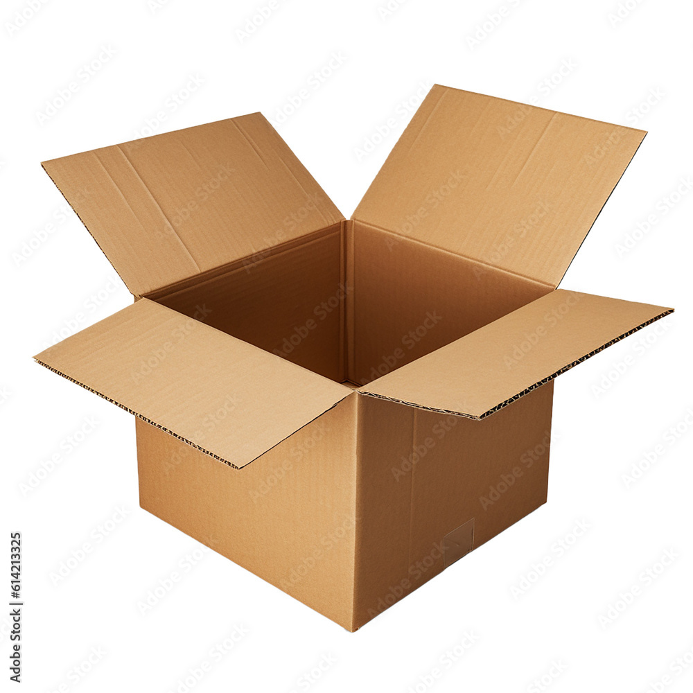 open cardboard box on transparent background