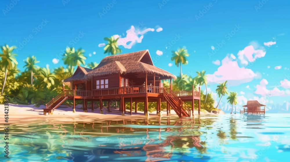 Obraz premium Seaside Serenity: Captivating Beauty of a Tropical Beach Cottage