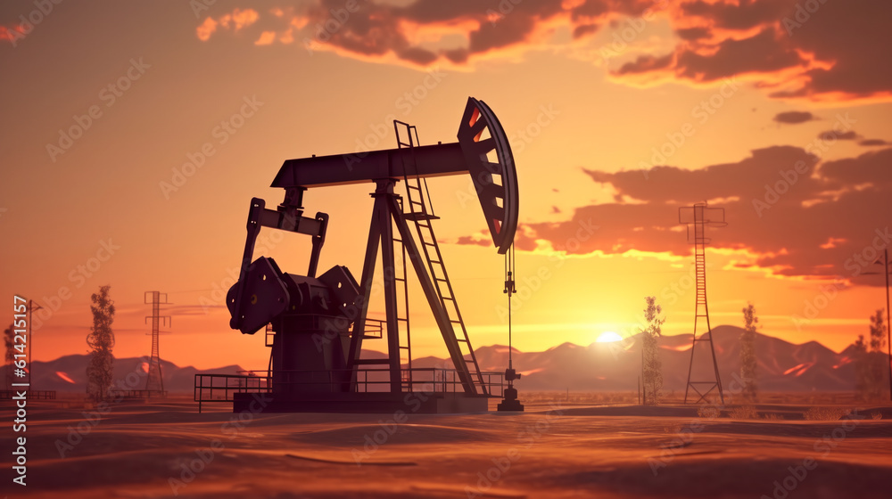Oil pump oil rig energy industrial machine for oil in sunset background.ai generative