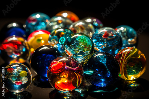 Generative AI illustration of Background of round colored glass marbles