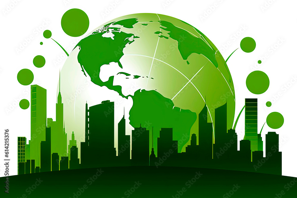Generative AI illustration of finances for companies dedicated to green finance. Illustration of a green globe related to clean energy and the sustainability of the planet Protecting the environment