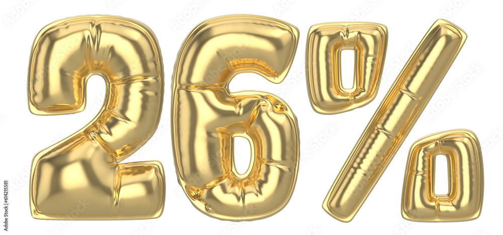 26 Percent Gold 3D Number 26 Percent Gold 3D Number