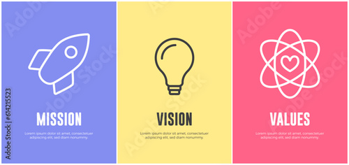 Mission, Vision and Core Values Banner Template Flat Vector Icon