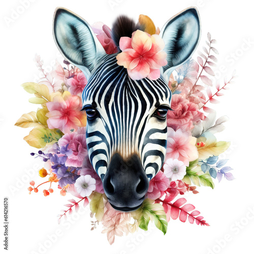 Cute Zebra With Flowers Clipart isolated on Transparency Background  Generative AI