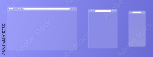 Transparent browser window set. Window internet browser with toolbar and search bar. Blank screen website mockup. Template design for ui, ux, app. Vector illustration © Gurt