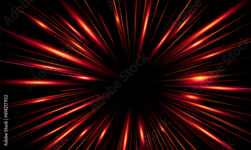 Red glowing lines and particles of strong energy, magic in black space.
