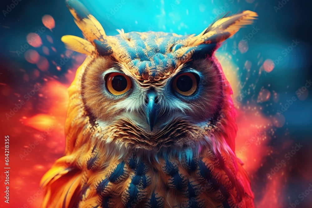 An Owl with colorful paint. Generative ai