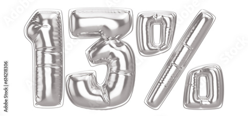 13 Percent Silver Balloon 3D Number