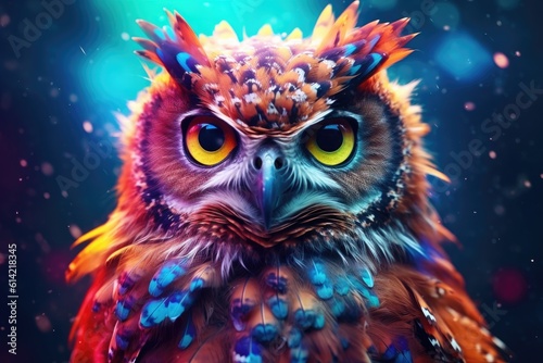 An Owl with colorful paint. Generative ai © tong2530