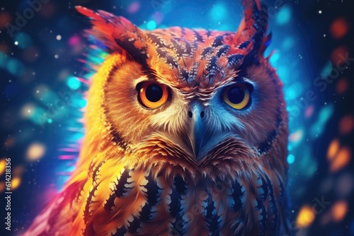 An Owl with colorful paint. Generative ai © tong2530