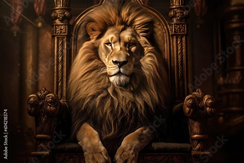 A Royal lion sitting on a throne. Generative ai