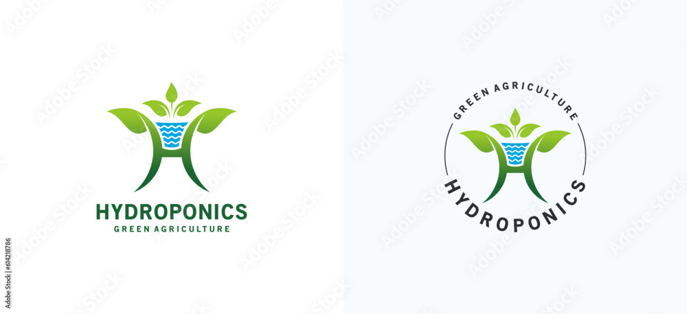 Green hydroponic plant logo design with modern H letter icon concept Green hydroponic plant logo design with modern H letter icon concept