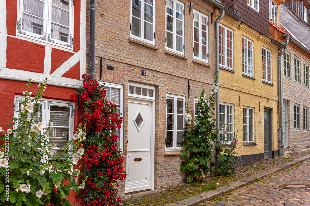 Backsteinhäuser in der historischen Altstadt von Flensburg