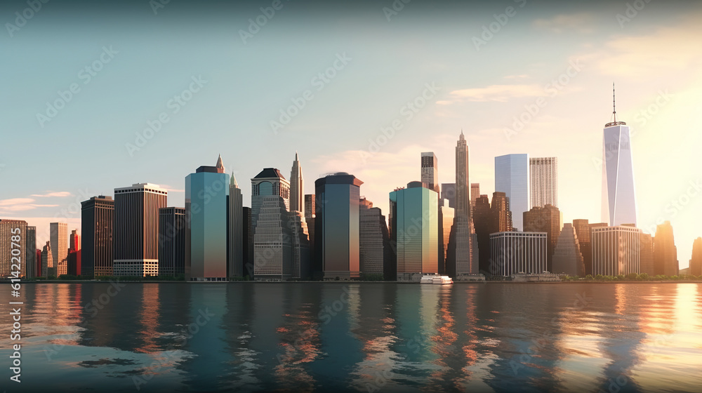 Illustration of financial district (city) skyline - Generative AI