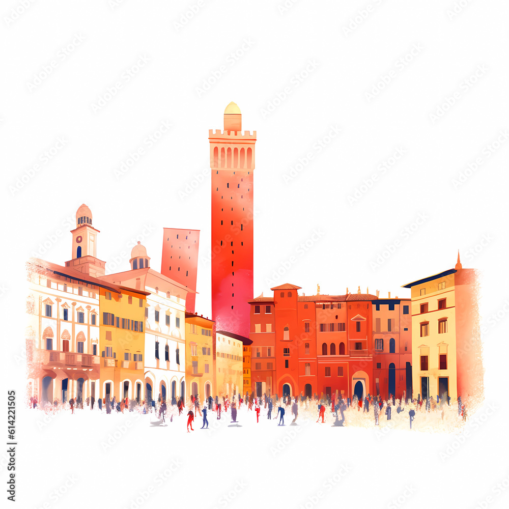 Illustration of beautiful view of Bologna, Italy