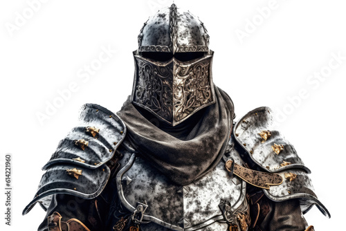 Portrait of medieval Scandinavian or Viking warrior with armor and helmet costume isolated on clear png background, epic fantasy world, with Generative Ai.