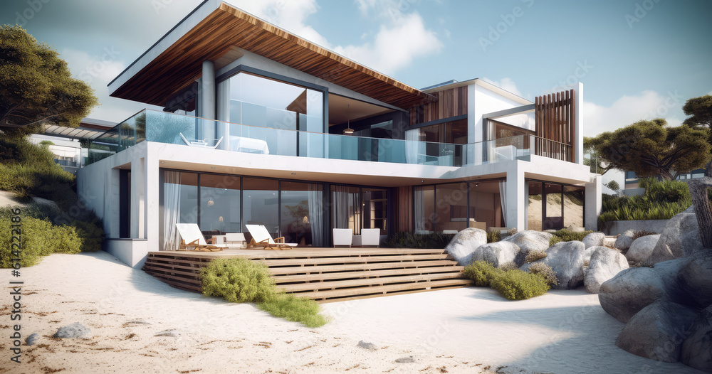 the modern house on the beach, generative AI