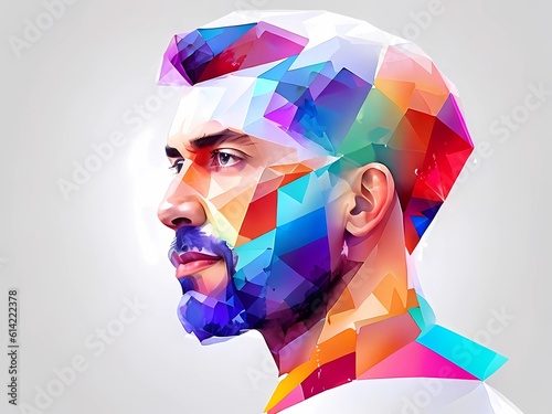 Colorful abstract mans face collage. Generative AI.