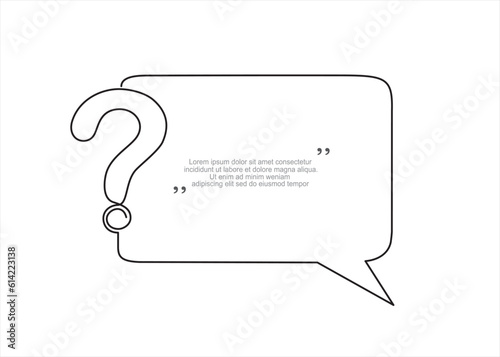 Quick tips.Continuous one line drawing of question mark and speech bubble. Trendy line art vector on a white background. Vector illustration.