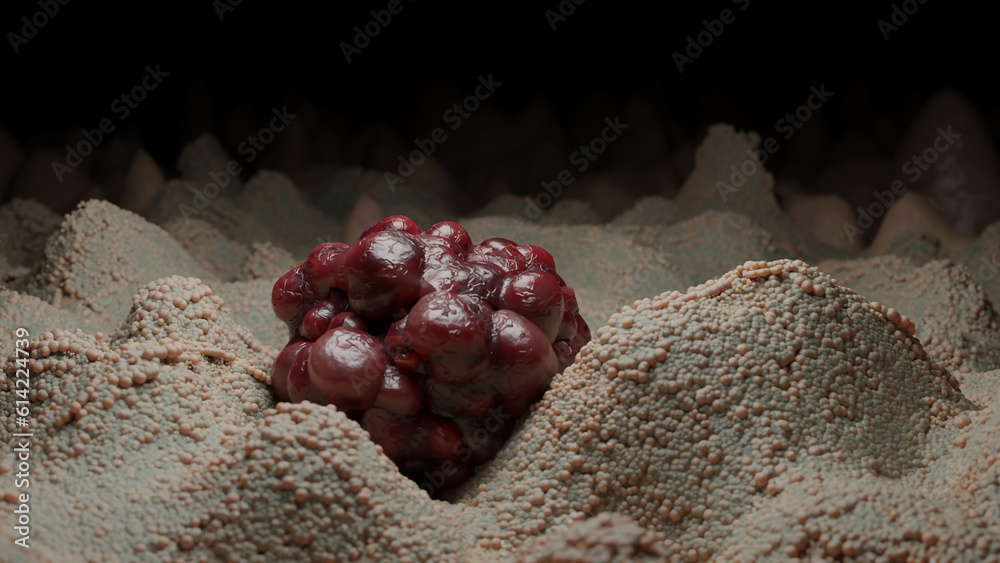 Cancer cell growth uncontrollably over tissue, Tumor infection cells ...