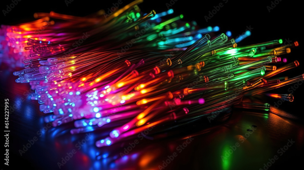 Hand of system engineer and Yellow fiber optic cable on Router. Generative Ai