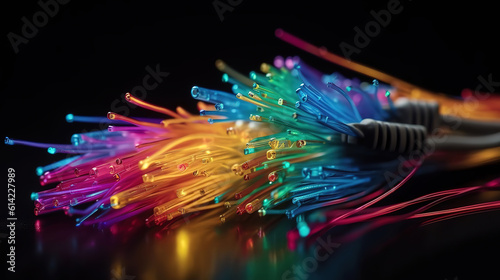Men hand hold fiber optic cable. Generative Ai