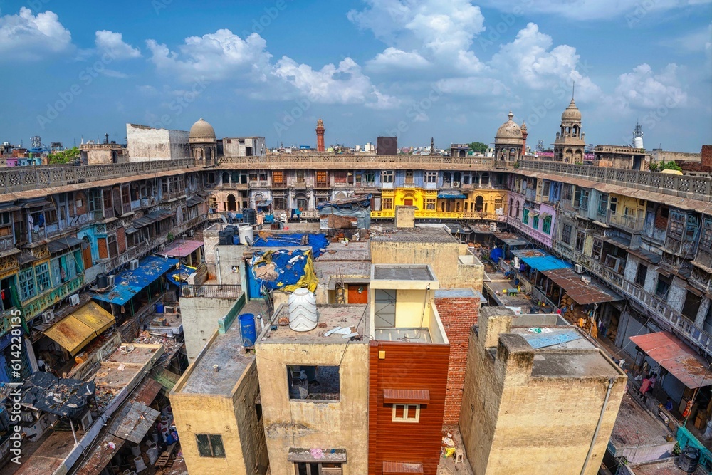 Asia biggest Gadodia Spices Market building in chandni chowk  Old Delhi  at Khari Baoli Road.Asia's largest wholesale spice market.Cheap and fast. Discover the India. Open world after covid-19