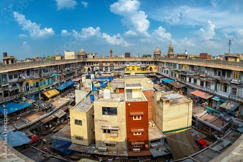 Asia biggest Gadodia Spices Market building in chandni chowk Old Delhi at Khari Baoli Road.Asia's largest wholesale spice market.Cheap and fast. Discover the India. Open world after covid-19