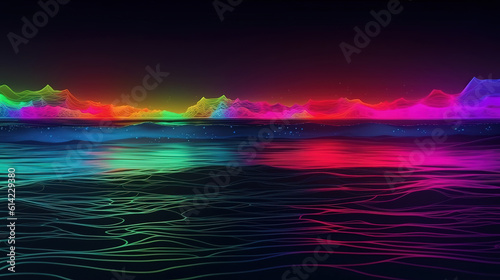 Neon light over the sea, mix color. Generative Ai © hassanmim2021