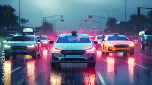 Self driving vehicle  heads up display  automotive technology. Generative Ai