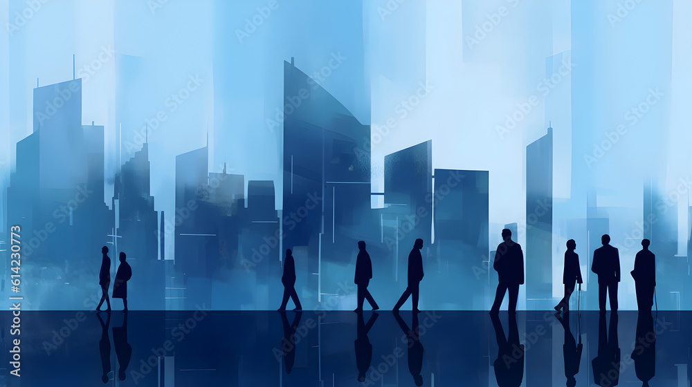 City Walkers: Silhouette of People Walking in the Blue-Toned Cityscape City Walkers: Silhouette of People Walking in the Blue-Toned Cityscape