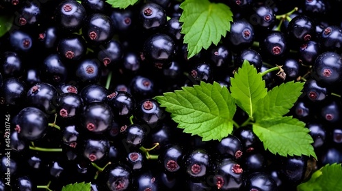 Fresh black currant background. Top view. Close up of fresh black currants background. Healthy food concept. Beautiful selection of freshly picked ripe black currants.