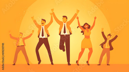 Triumphant Business Celebration in Warm Tones  Successful Business man and woman