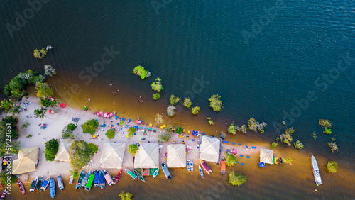 Aerial Drone Landscape in Alter Do Chao Brazil Santarem Ilha do Amor Love Island in Tapajos River Tropical Beach photo