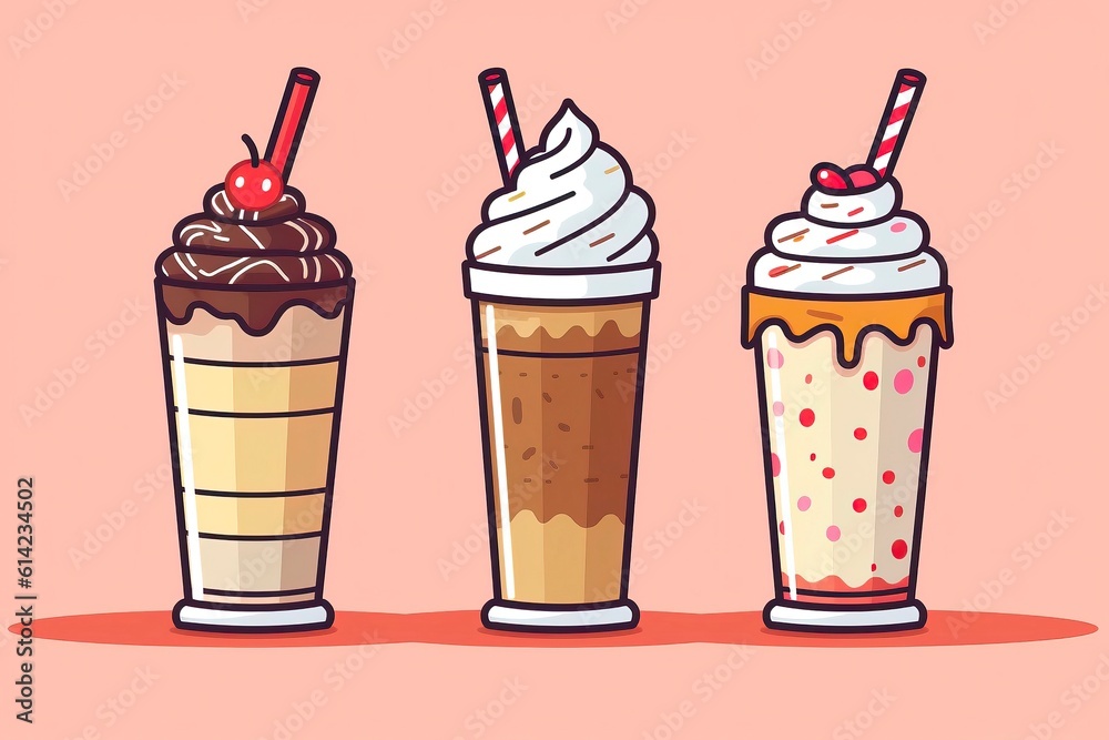 Milkshake illustration. Food illustration. Generative AI Milkshake illustration. Food illustration. Generative AI