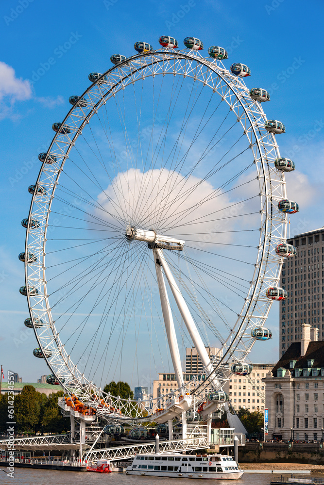 View of London Eye - observation wheel on the South Bank of the River Thames in London.