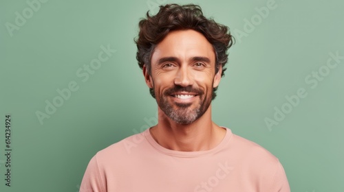 Portrait of a Young Man Wearing Casual Clothes and Smiling, Isolated on a plain background. Generative AI illustration.