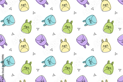 Children pattern with hares. Line art. Squishmallow. Cute hare. Kawaii, vector