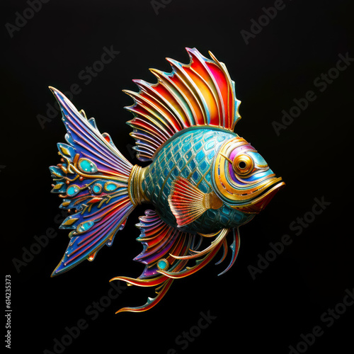 Colorful Fish on Dark Background, AI