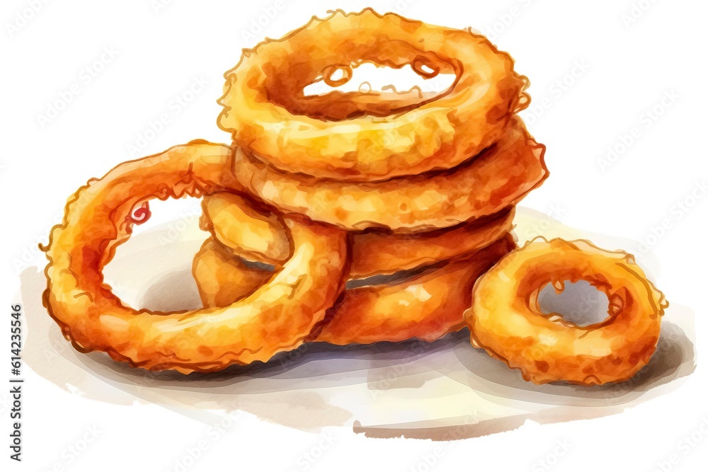 Onion rings Illustration. Food illustration. Generative AI