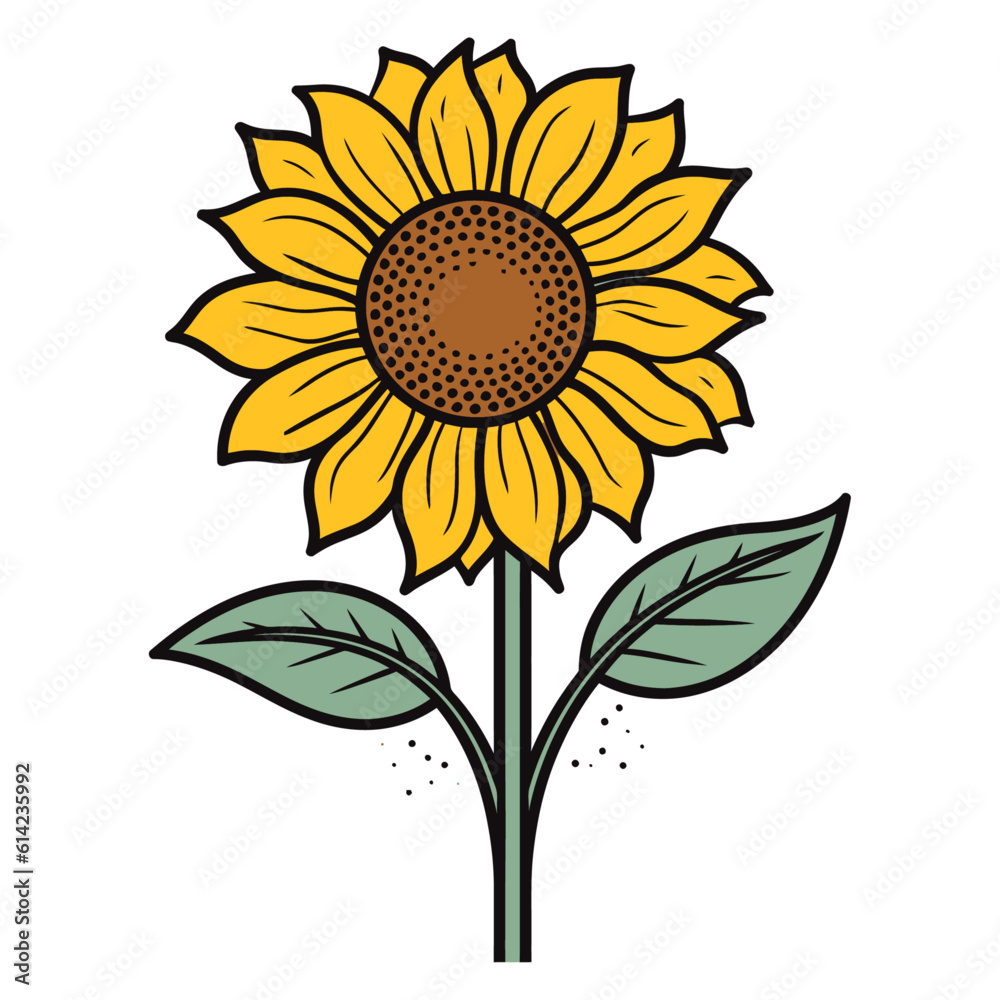 Fototapeta premium Sunflower flowers with stems and leaves