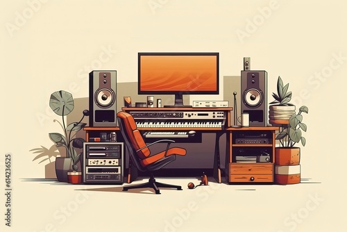 Perfect Studio setup illustration vintage look minimalistic illustration . Generative AI