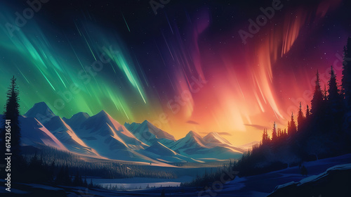 Couple Admiring Nature's Wonders of the Northern Lights. Generative Ai