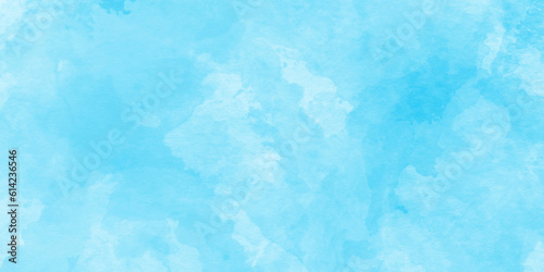 Soft sky blue paint aquarelle hand-painted watercolor background with watercolor stains, creative blue design with blue marble texture background used as cover, card, presentation and decoration.