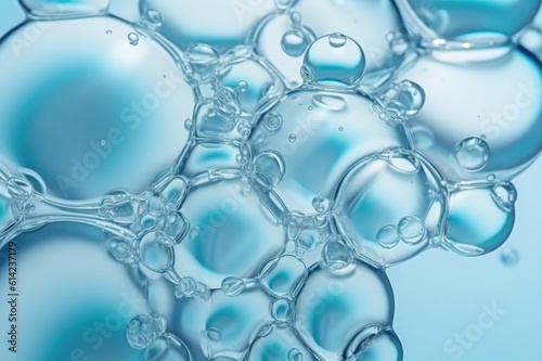 Clear water bubbles on grey background. Generative AI