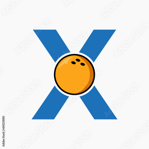 Bowling Logo Design On Letter X Concept. Bowling Sport Logotype Symbol