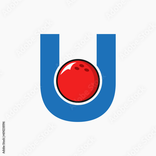 Bowling Logo Design On Letter U Concept. Bowling Sport Logotype Symbol