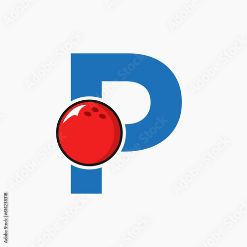 Bowling Logo Design On Letter P Concept. Bowling Sport Logotype Symbol