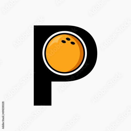 Bowling Logo Design On Letter P Concept. Bowling Sport Logotype Symbol